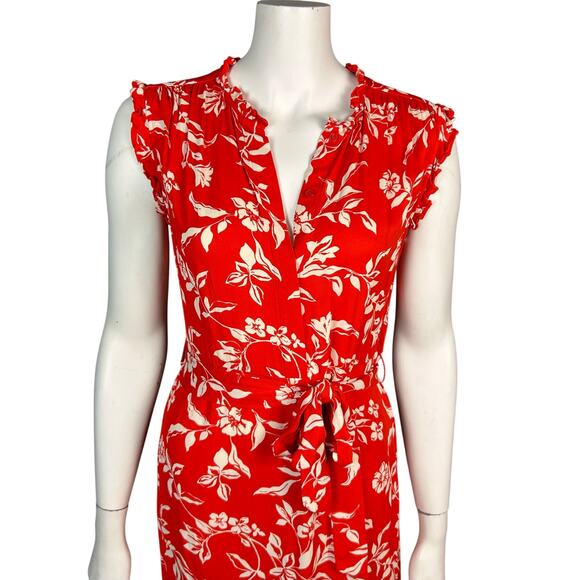 HOBBS London Dress size 6 Red Floral long line Elsa Ruffled Midi Country Office - Picture 7 of 14